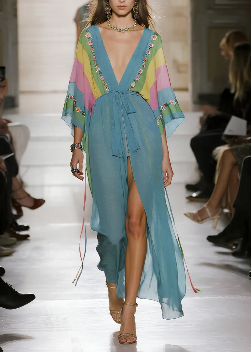 Sea Blue Oversized Print Chiffon Cardigan Summer
