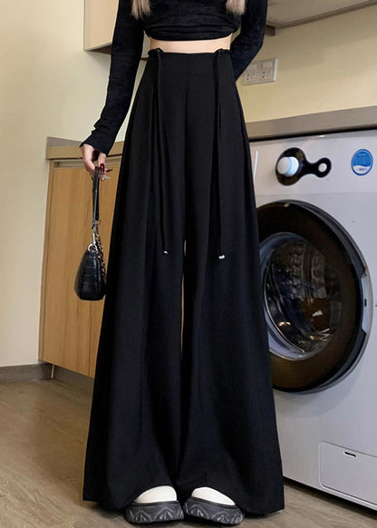 New Black Lace Up High Waist Spandex Wide Leg Pants Fall