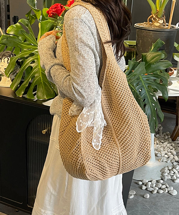 Red Hollow Out Large Capacity Knit Shoulder Bags