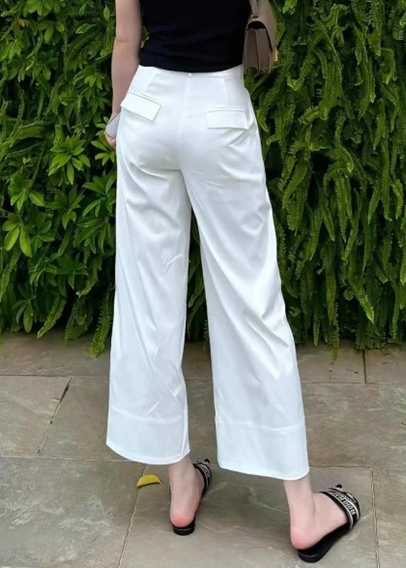 Modern White Pockets High Waist Cotton Crop Pants Summer