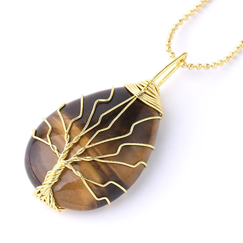 Buddha Stones Natural Quartz Crystal Tree of Life Healing Energy Necklace Pendant