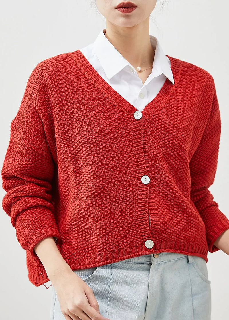 Red Button Down Knit Loose Cardigan Spring