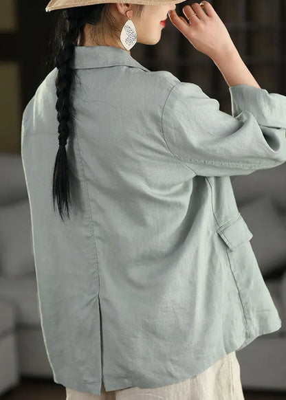 Blue Peter Pan Collar Pockets Linen Jacket Spring