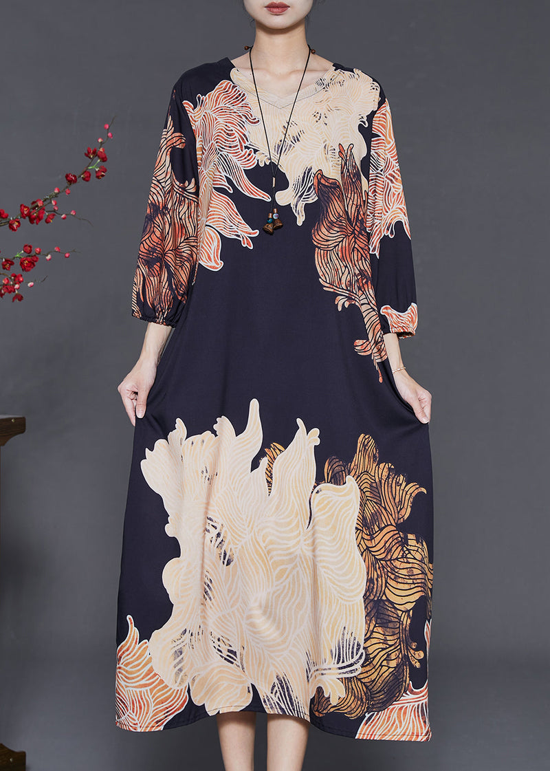 Black Oversized Print Silk Dress Summer