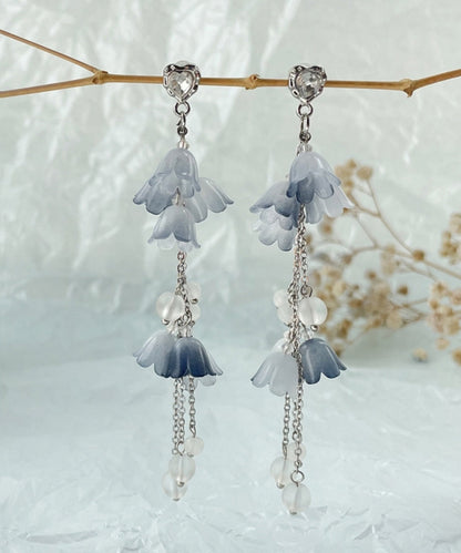 Diy Blue Sterling Silver Zircon Pearl Tassel Drop Earrings