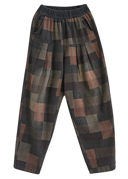Plaid Patchwork High Waist Denim Harem Pants Summer