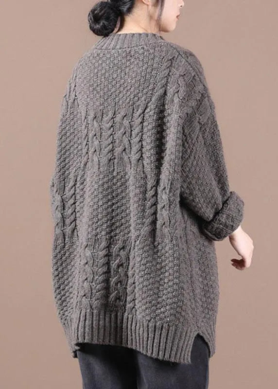 Boutique Chocolate O-neck Cable Knit Sweaters