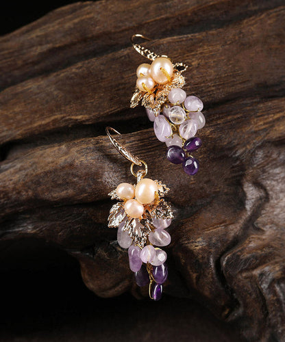 Purple Sterling Silver Crystal Pearl Grape Drop Earrings