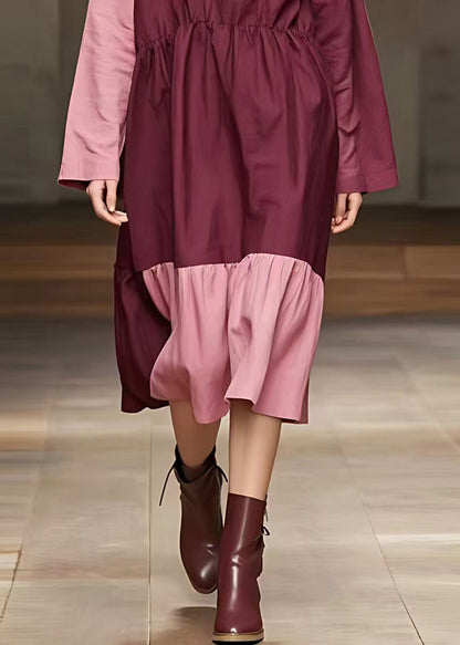 Pink Drawstring Tie Waist Maxi Dress Fall
