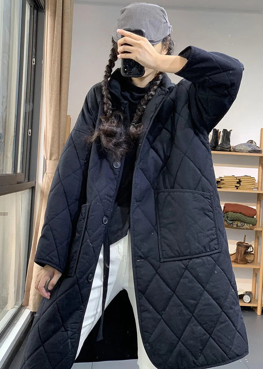 Italian Black Oversized Cozy Fine Cotton Filled Witner Coats