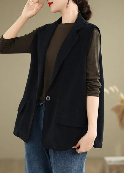 Orange Notched Neck Pockets Cotton Vest Sleeveless