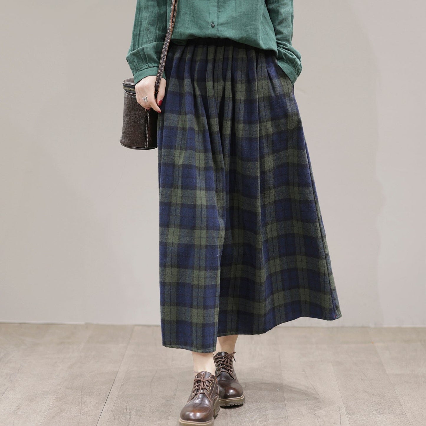 Spring Plaid A-line Cotton Skirt