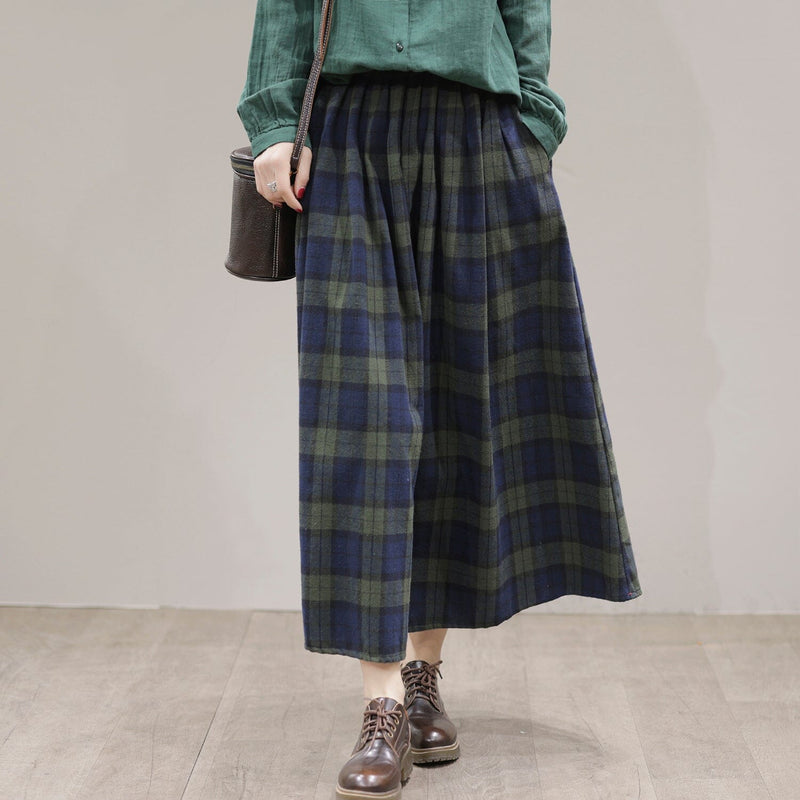 Spring Plaid A-line Cotton Skirt