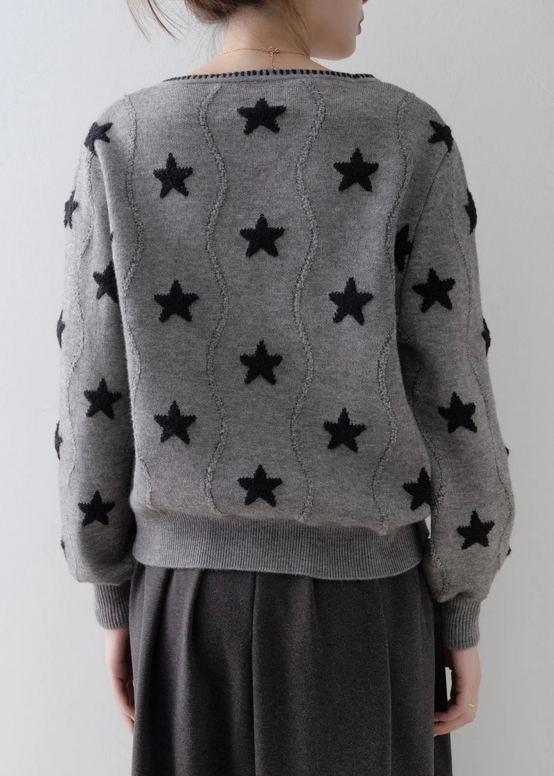 Loose Grey V Neck Button Knit Cardigan Spring