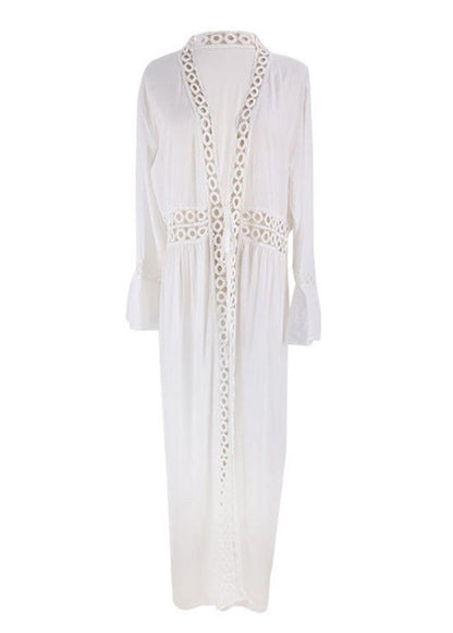 White V Neck Hollow Out Lace Up Cotton Cardigans Summer