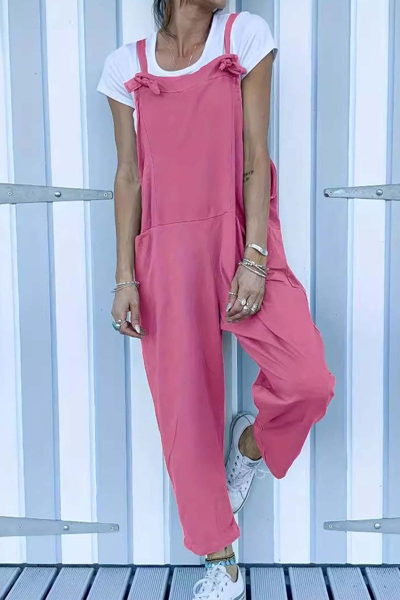 Color Pocket Sleeveless Jumpsuits