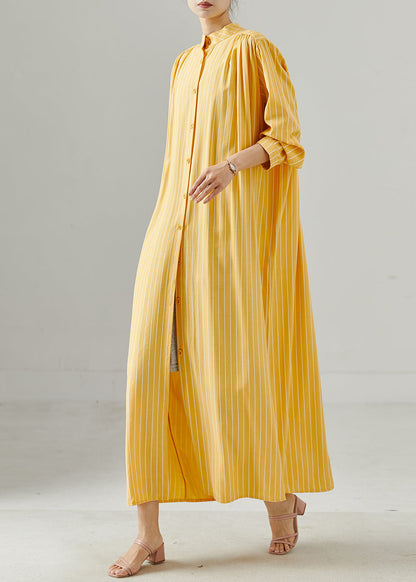 Yellow Oversized Striped Cotton Dress Spring
