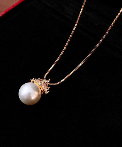 Gold Sterling Silver Overgild Pearl Pendant Necklace