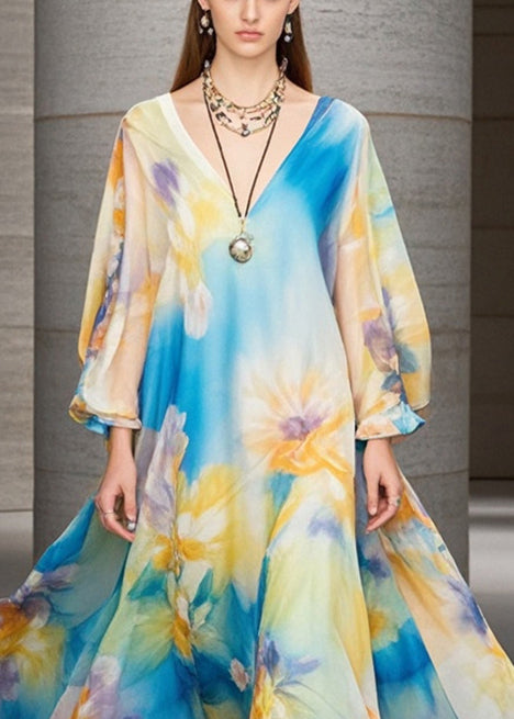 Oversized Print Chiffon Beach Dress Fall