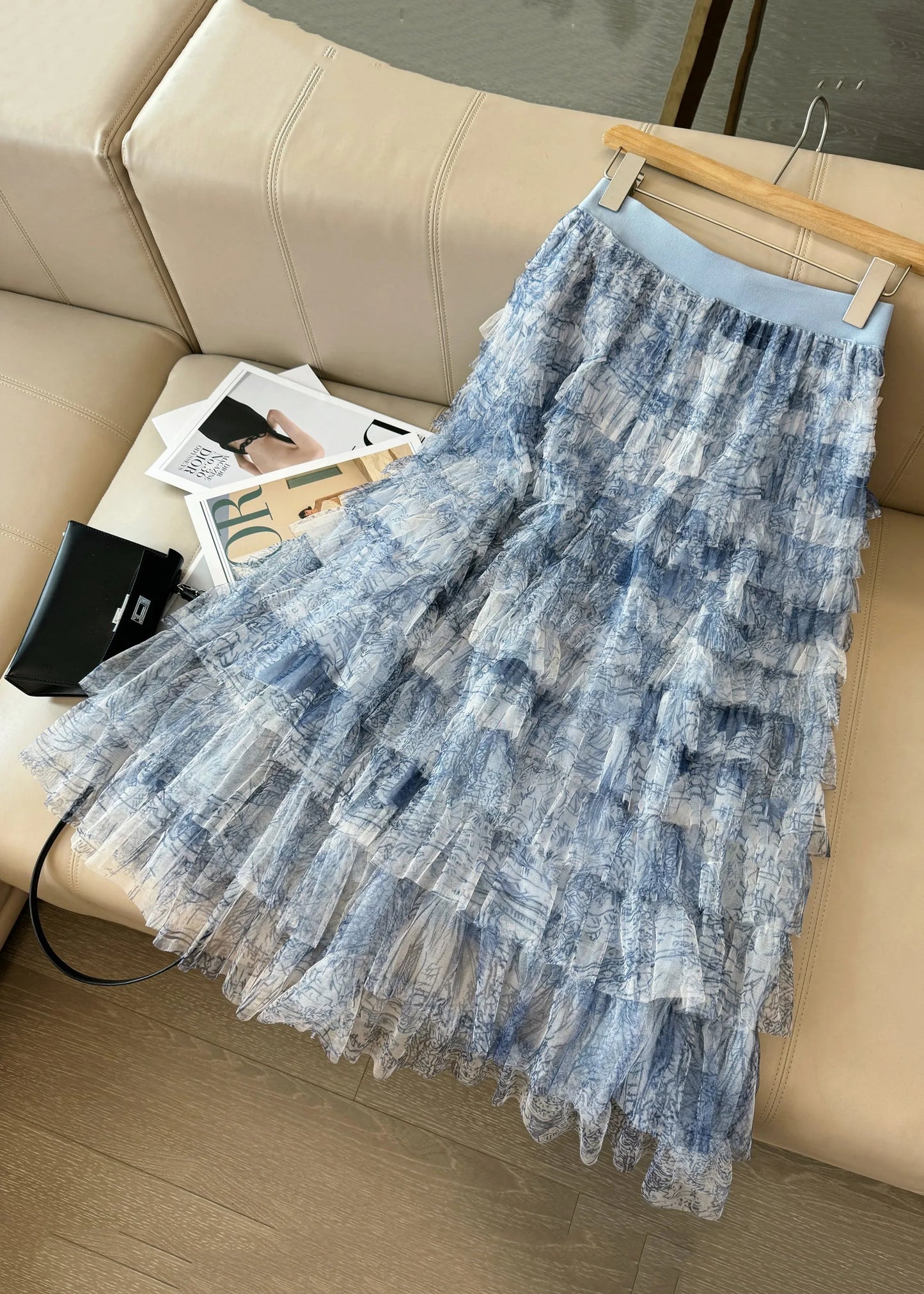 Blue Tie Dye Layered Tulle Skirt Summer
