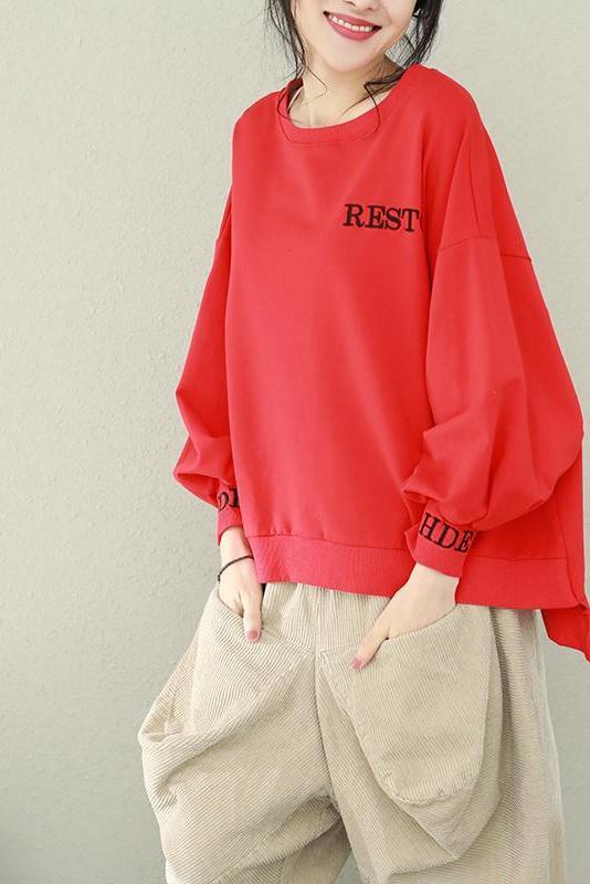 Loose Pure Color Print Cotton Fleece Tops