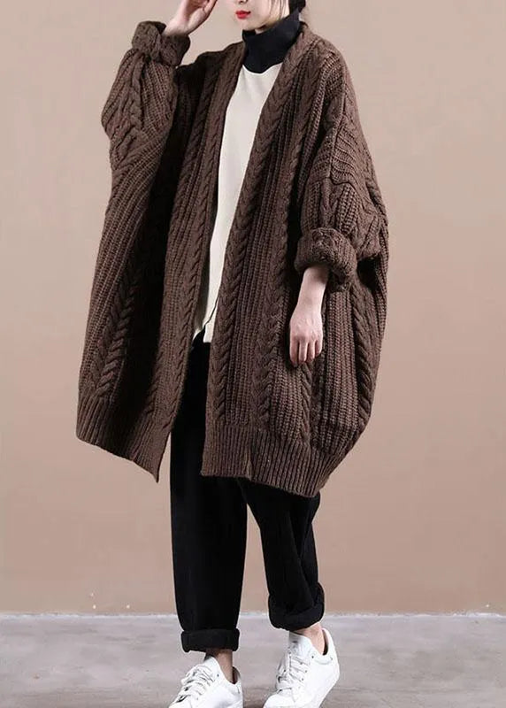 Fitted Chocolate Knitlong Sleeve Fall Cardigans Long