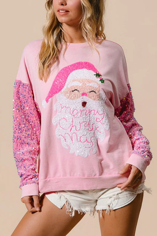 Christmas Casual Loose Crew Neck Sequin Sleeve Sweatshirt