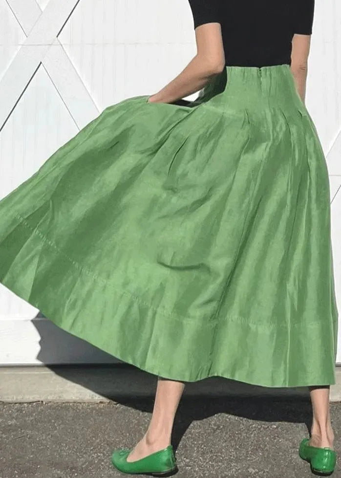 Simple Green Pockets High Waist Cotton Skirts Summer