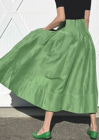 Simple Green Pockets High Waist Cotton Skirts Summer