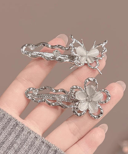 Silk Metal Zircon Hollow Out Butterfly Hairpin Two-piece Set