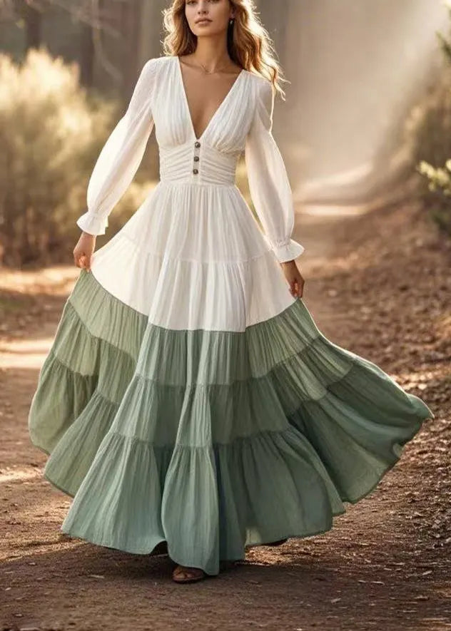 White Cinched Patchwork Exra Large Hem Party Dress Spring