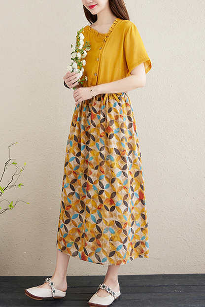 Summer Linen Dress Short Sleeve Panel Dress