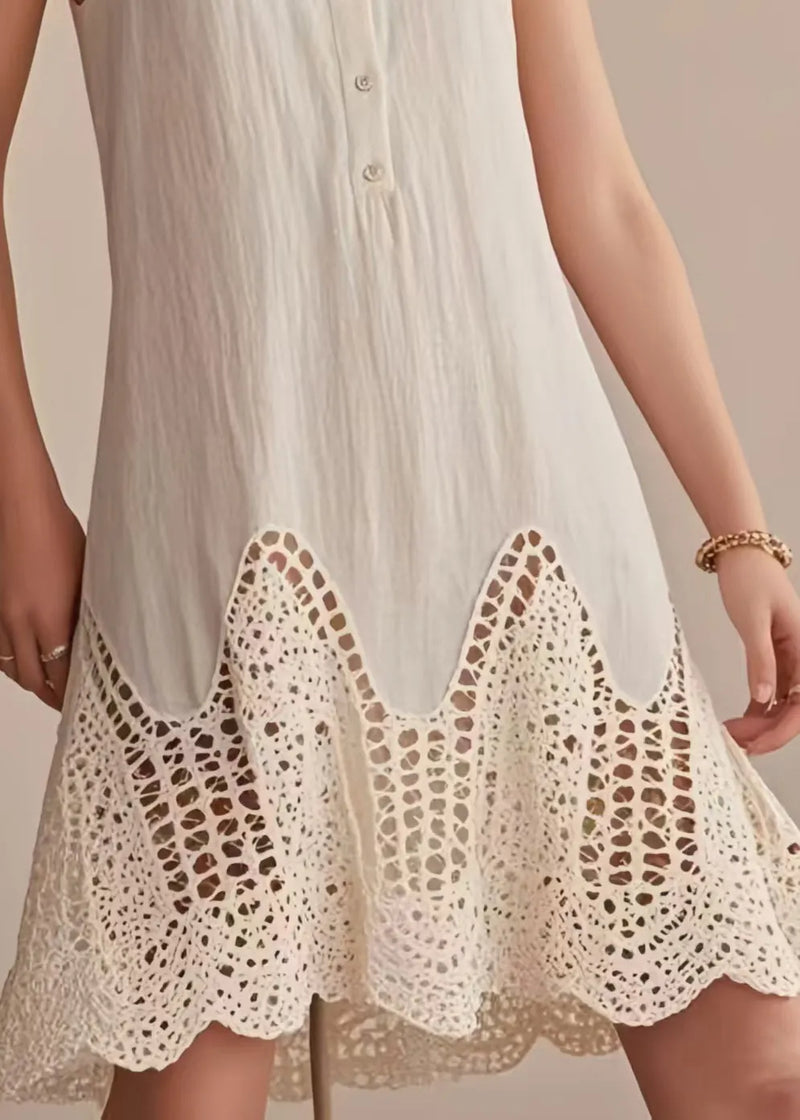 Beige Cold Shoulder Patchwork Lace Day Dress Sleeveless