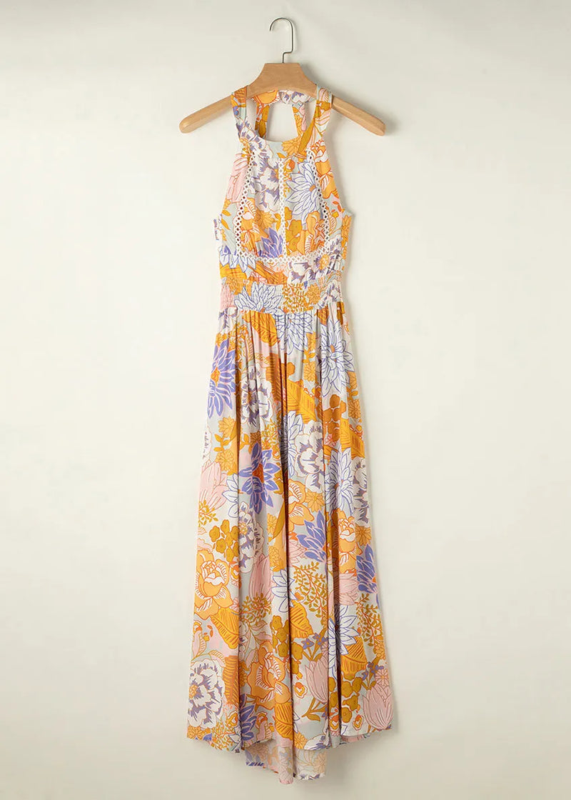 Slim Fit Colorblock Print Backless Tunic Maxi Dresses Sleeveless