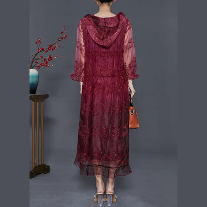 Mulberry Embroidered Organza Hooded Cardigan Summer