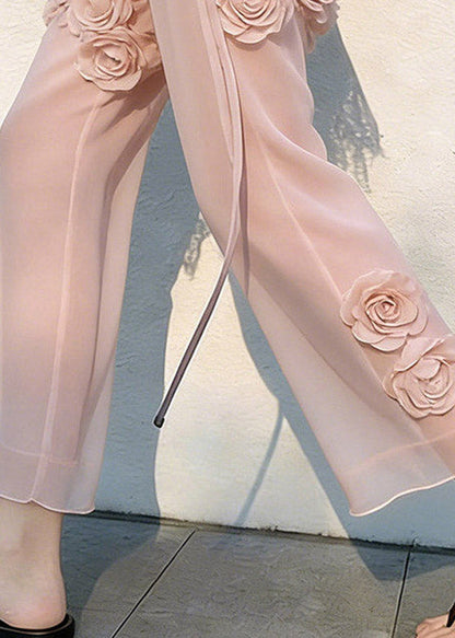 Vogue Pink High Waist Tulle Crop Pants