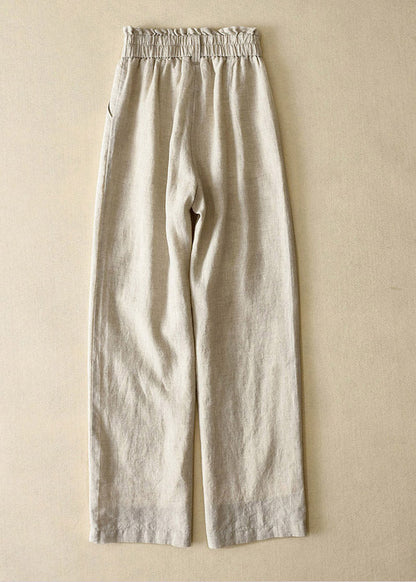 Purple High Waist Button Linen Straigh Pants Summer
