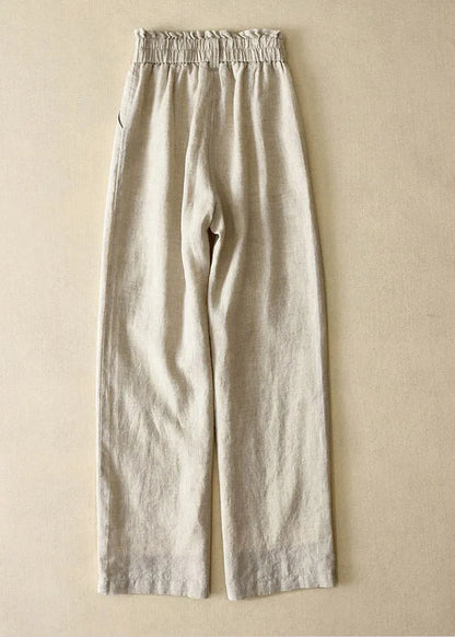 Yellow-cashew High Waist Button Linen Straigh Pants Summer