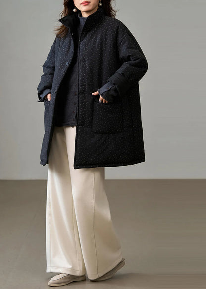 Diy Black Stand Collar Wear on Both Sides Fine Cotton Filled Winter Coats