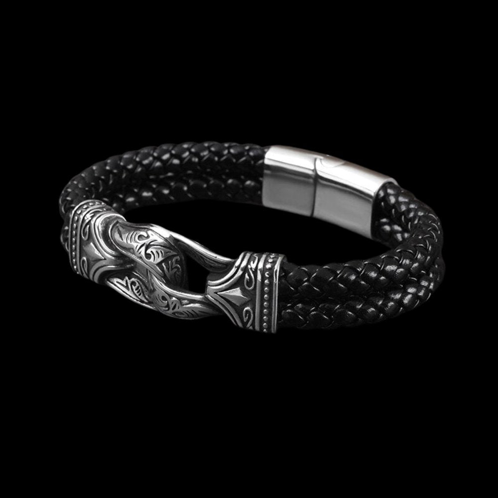 Carved Viking Leather Bracelet