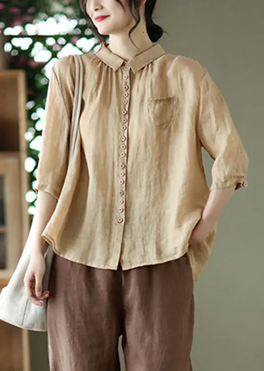 Red Low High Design Linen Shirt Half Sleeve