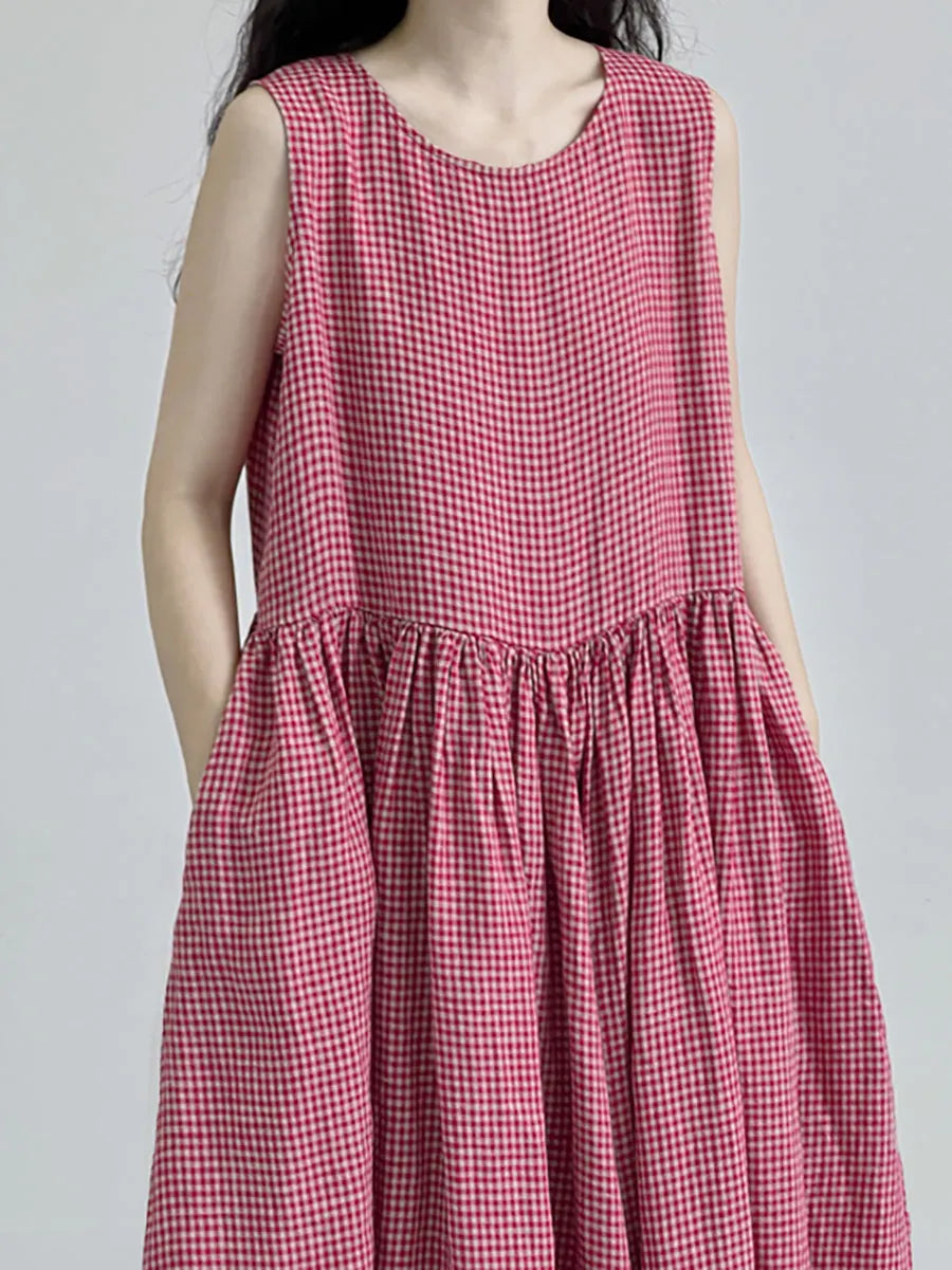 Summer Plaid Loose Vest Dress
