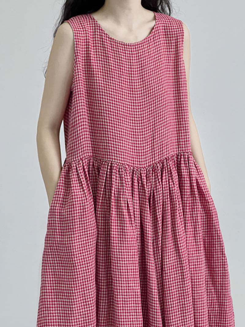 Summer Plaid Loose Vest Dress