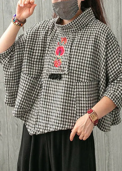 Black Pockets Cotton T Shirts Embroidered Summer