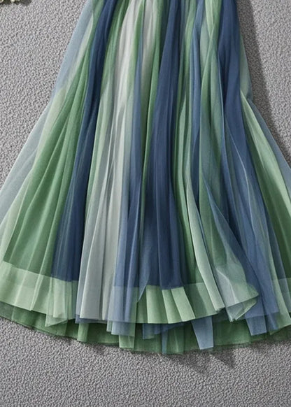 Colorblock Exra Large Hem Tulle Pleated Skirt Fall