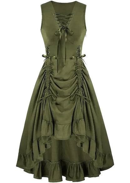 French Cross Strap Drawstring Cotton Party Dresses Sleeveless