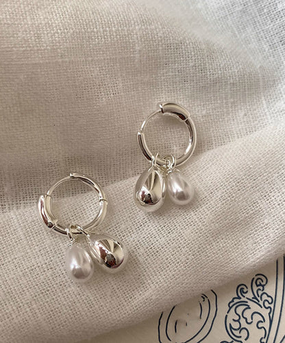 Unique Silk Metal Pearl Water Drop Hoop Earrings