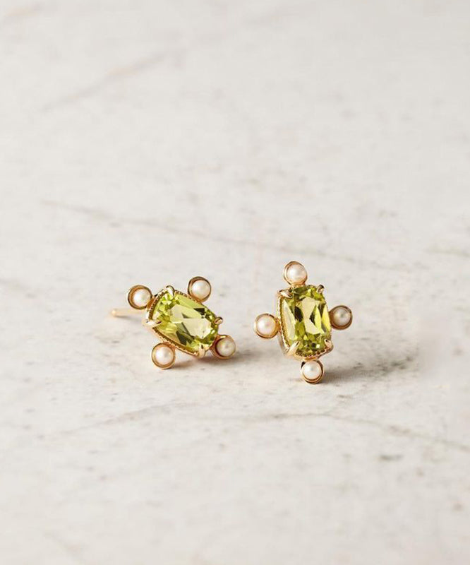 Gold Sterling Silver Overgild Crystal Pearl Stud Earrings