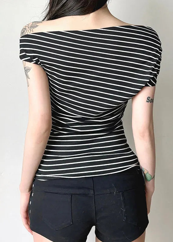 Slim Fit Black Striped Original Design Cotton T Shirts Summer