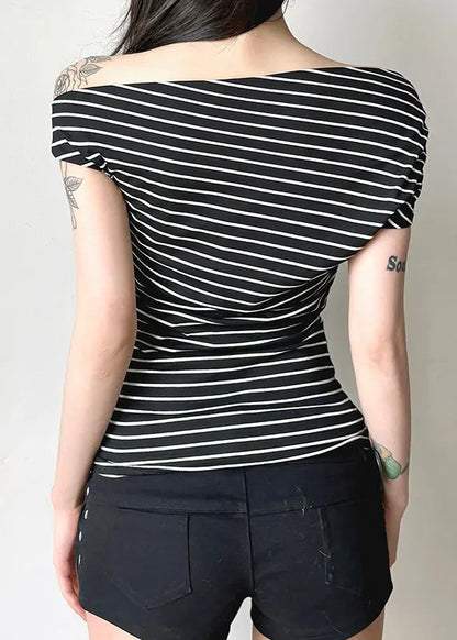 Slim Fit Black Striped Original Design Cotton T Shirts Summer